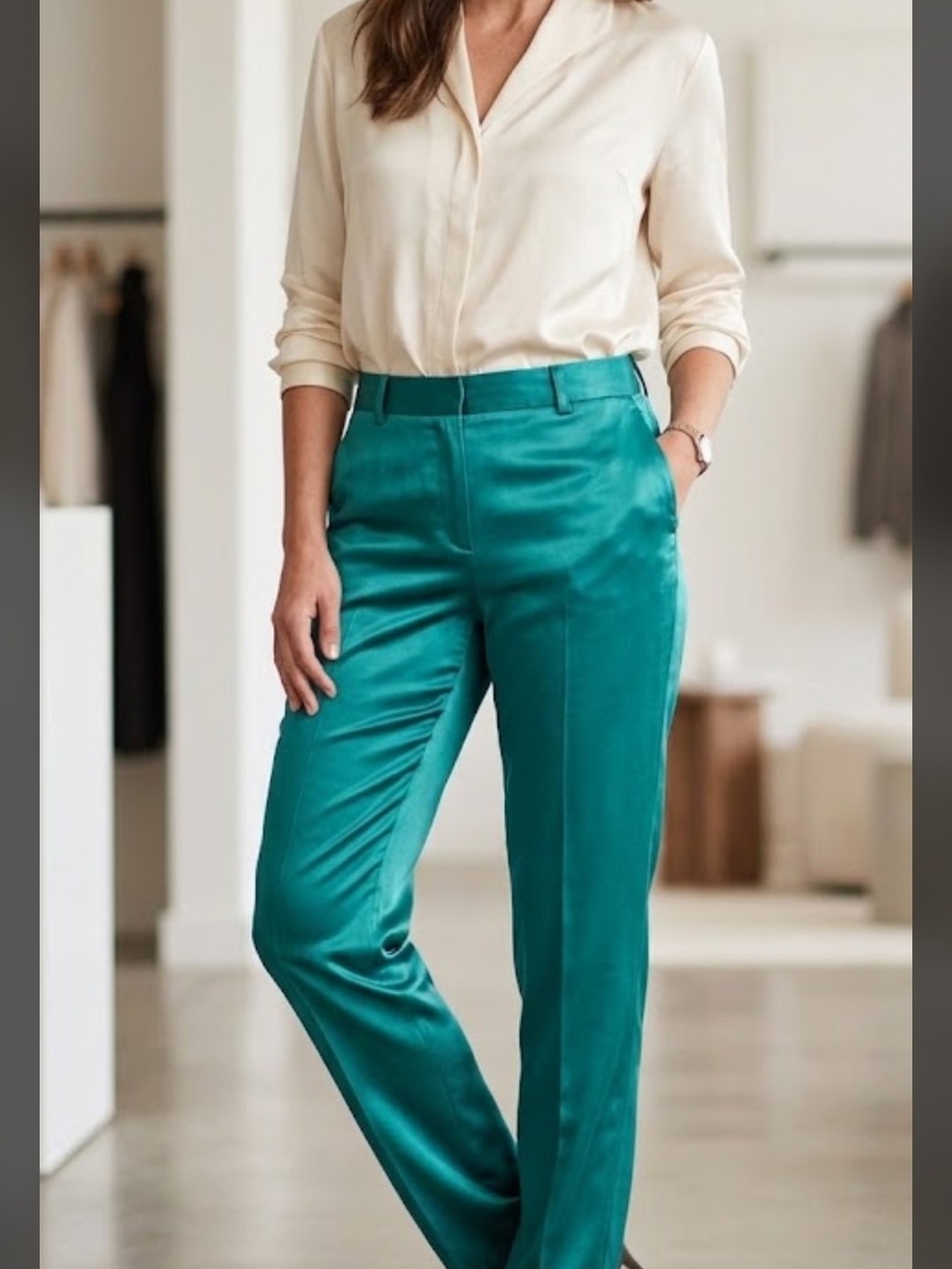 Joseph Teal Satin Straight-Leg Trousers